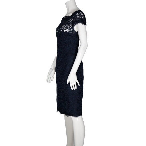 Monique Lhuillier ML Women Size US6 Small Navy Blue Short Knee Length Lace Dress - Picture 3 of 10